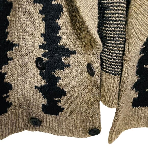 Vintage JON1E Cardigan Sweater Acrylic Knit Black Tan Patterned Size Large - Picture 3 of 7